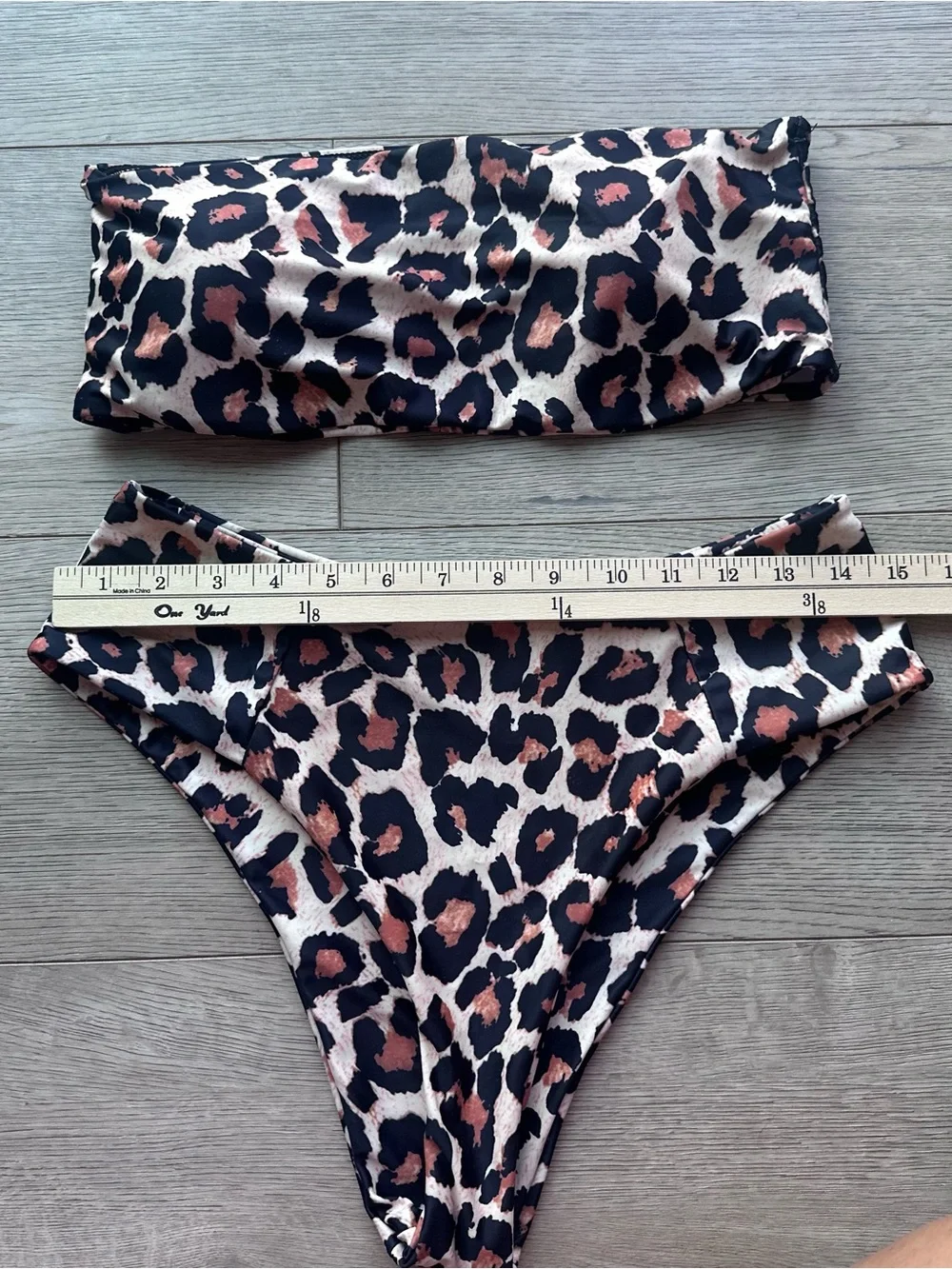Women’s Large Leopard Print Bandeau Bikini High Waist High Leg Swimsuit